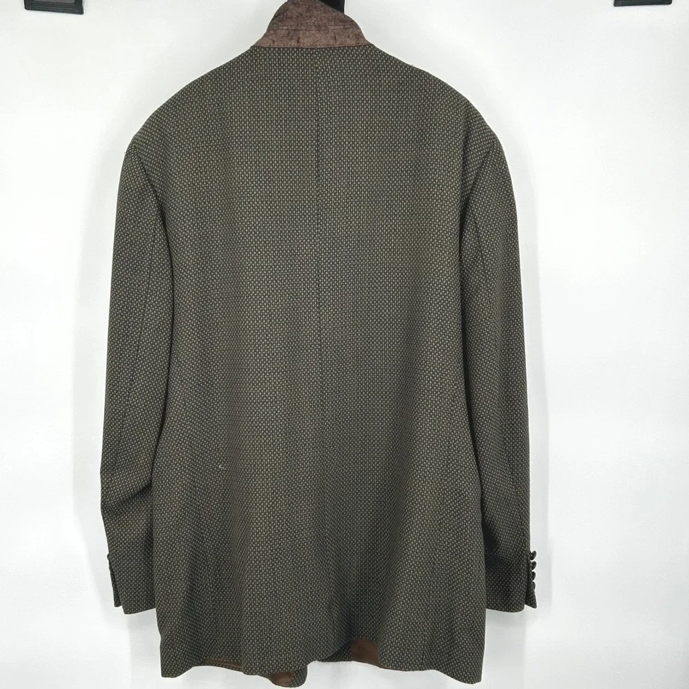 Mens Vtg Blazer Brown Olive Wool Micro Pattern Italian‎ Sport Coat 50L Galliani